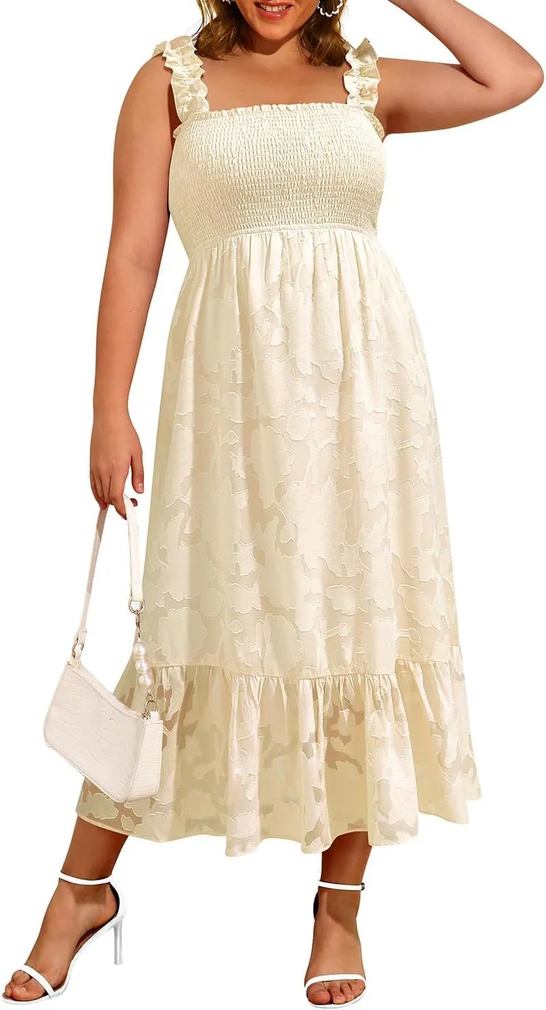 Plus Size Summer Dress - Sun Boho Beach Casual Floral Spaghetti Strap Sleeveless Long Maxi Dresses