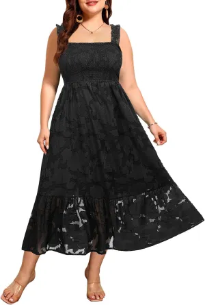 Plus Size Summer Dress - Sun Boho Beach Casual Floral Spaghetti Strap Sleeveless Long Maxi Dresses