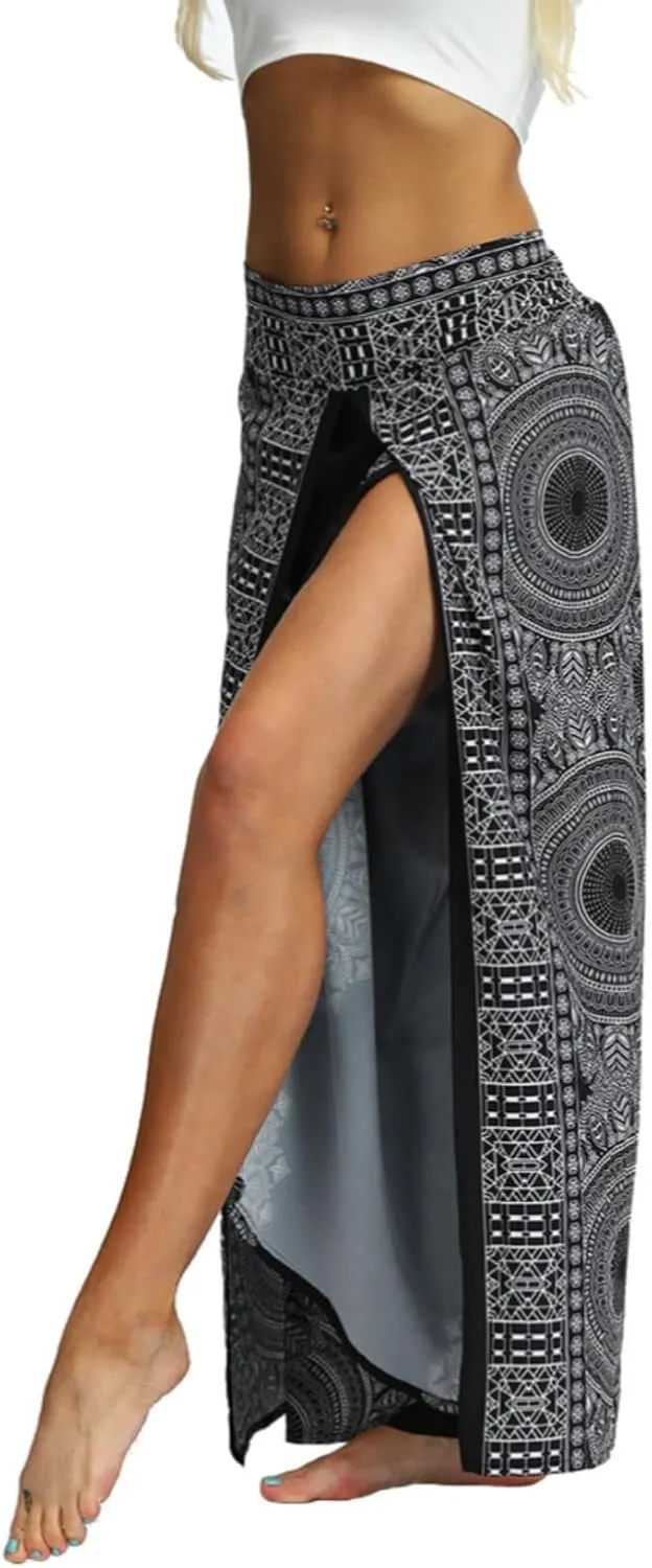 PNKJ Womens Slit Wide Leg Pants-Casual Hippie Bohemian Pilate Beach Boho Baggy Yoga Pants