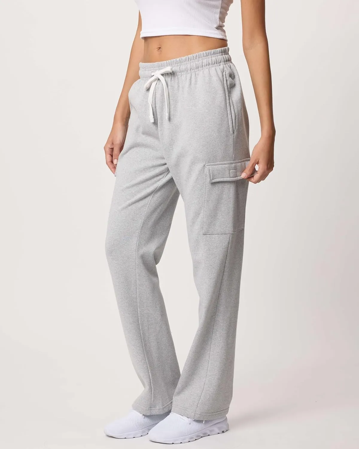 Real Essentials 3 Pack: Women's Fleece Cargo Sweatpants, Open Bottom Lounge & Athletic Casual Pants with Pockets