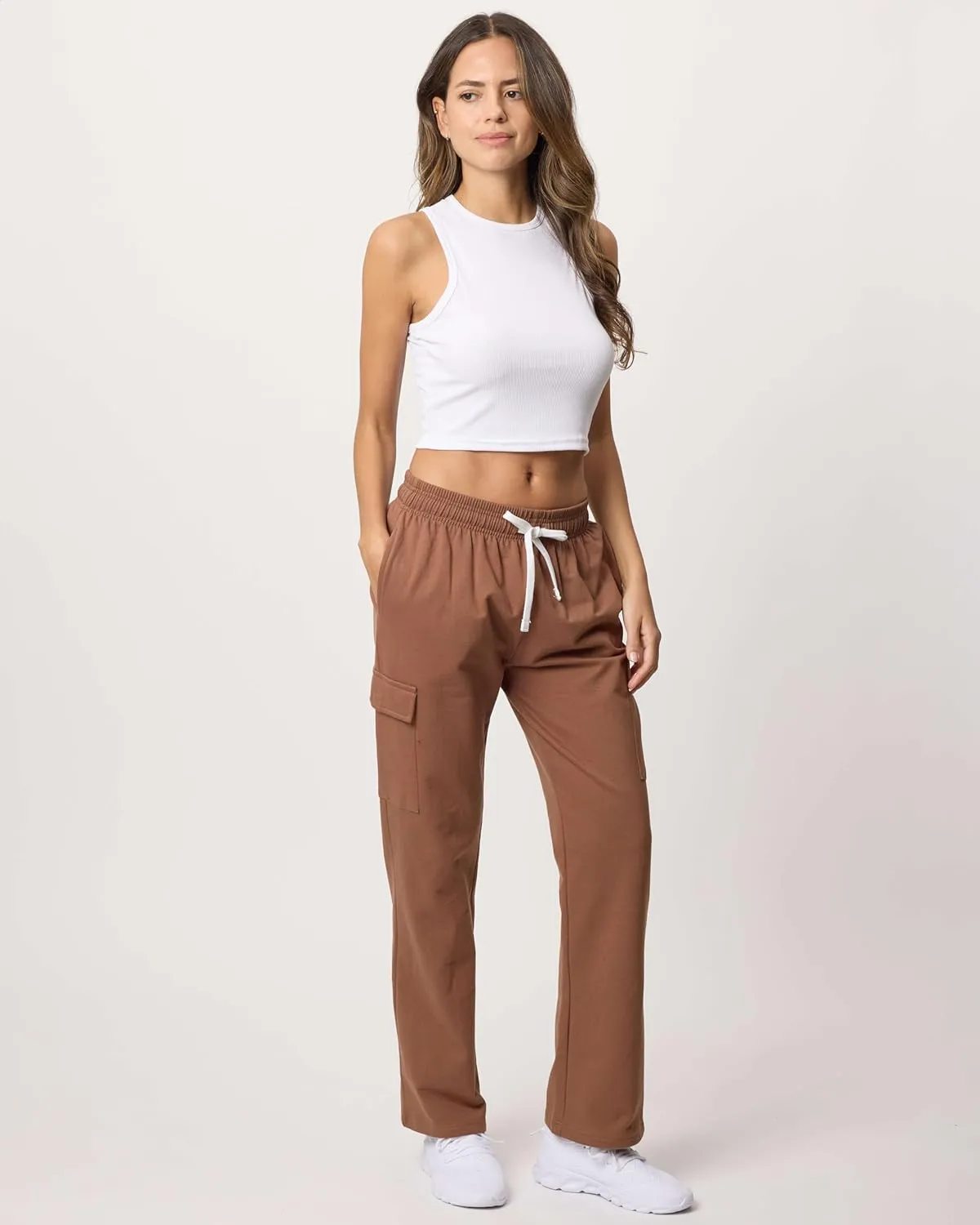 Real Essentials 3 Pack: Women's Fleece Cargo Sweatpants, Open Bottom Lounge & Athletic Casual Pants with Pockets