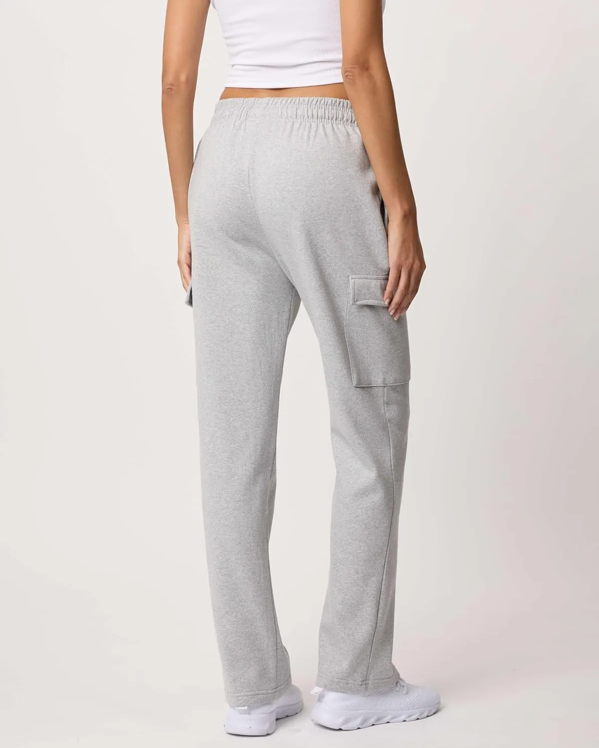 Real Essentials 3 Pack: Women's Fleece Cargo Sweatpants, Open Bottom Lounge & Athletic Casual Pants with Pockets
