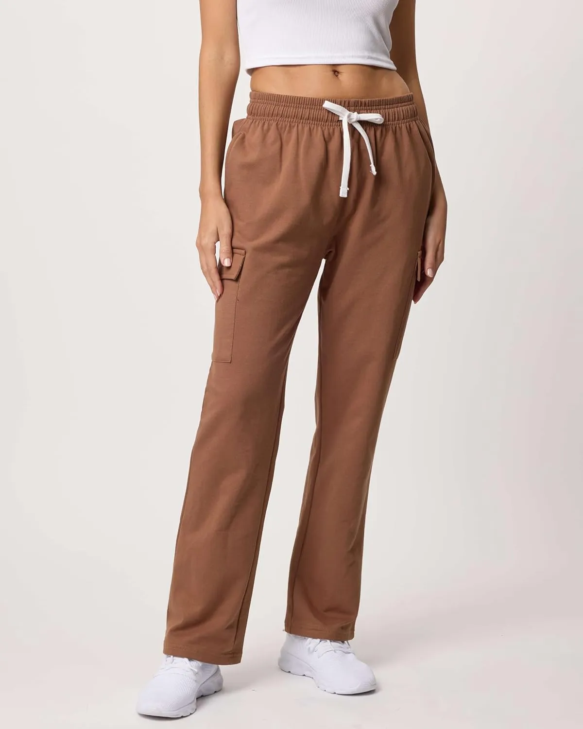 Real Essentials 3 Pack: Women's Fleece Cargo Sweatpants, Open Bottom Lounge & Athletic Casual Pants with Pockets