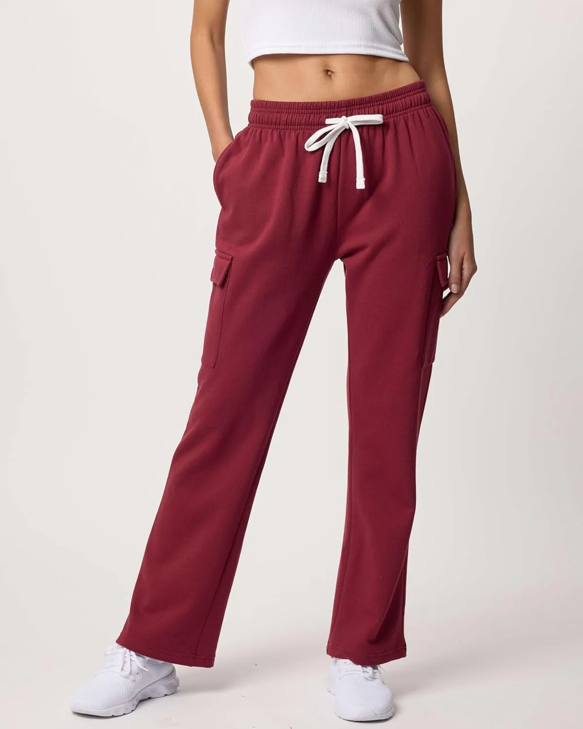 Real Essentials 3 Pack: Women's Fleece Cargo Sweatpants, Open Bottom Lounge & Athletic Casual Pants with Pockets