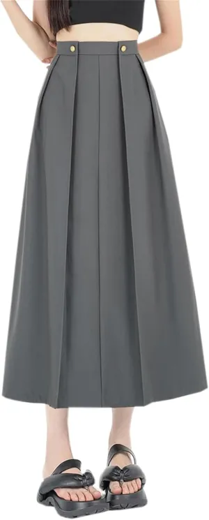 SANGTREE Women's Long Pleated Skirt High Waist Solid Color Uniform A Line Midi Skirts