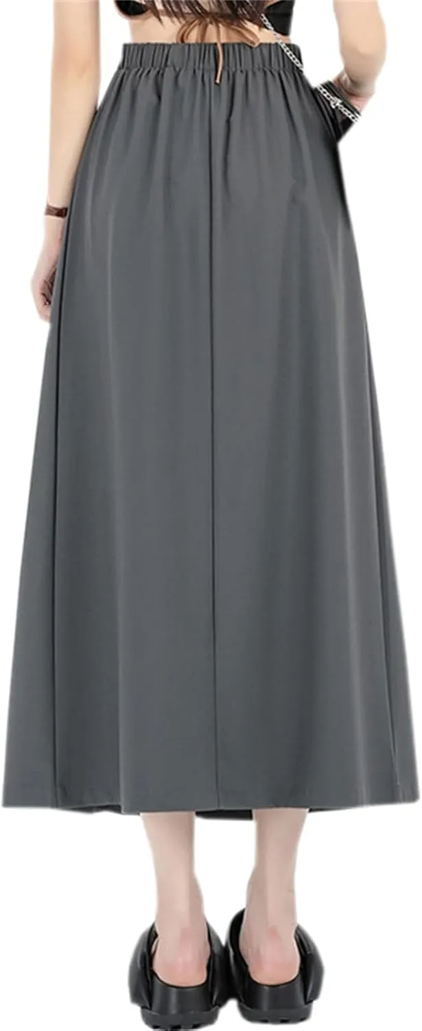 SANGTREE Women's Long Pleated Skirt High Waist Solid Color Uniform A Line Midi Skirts