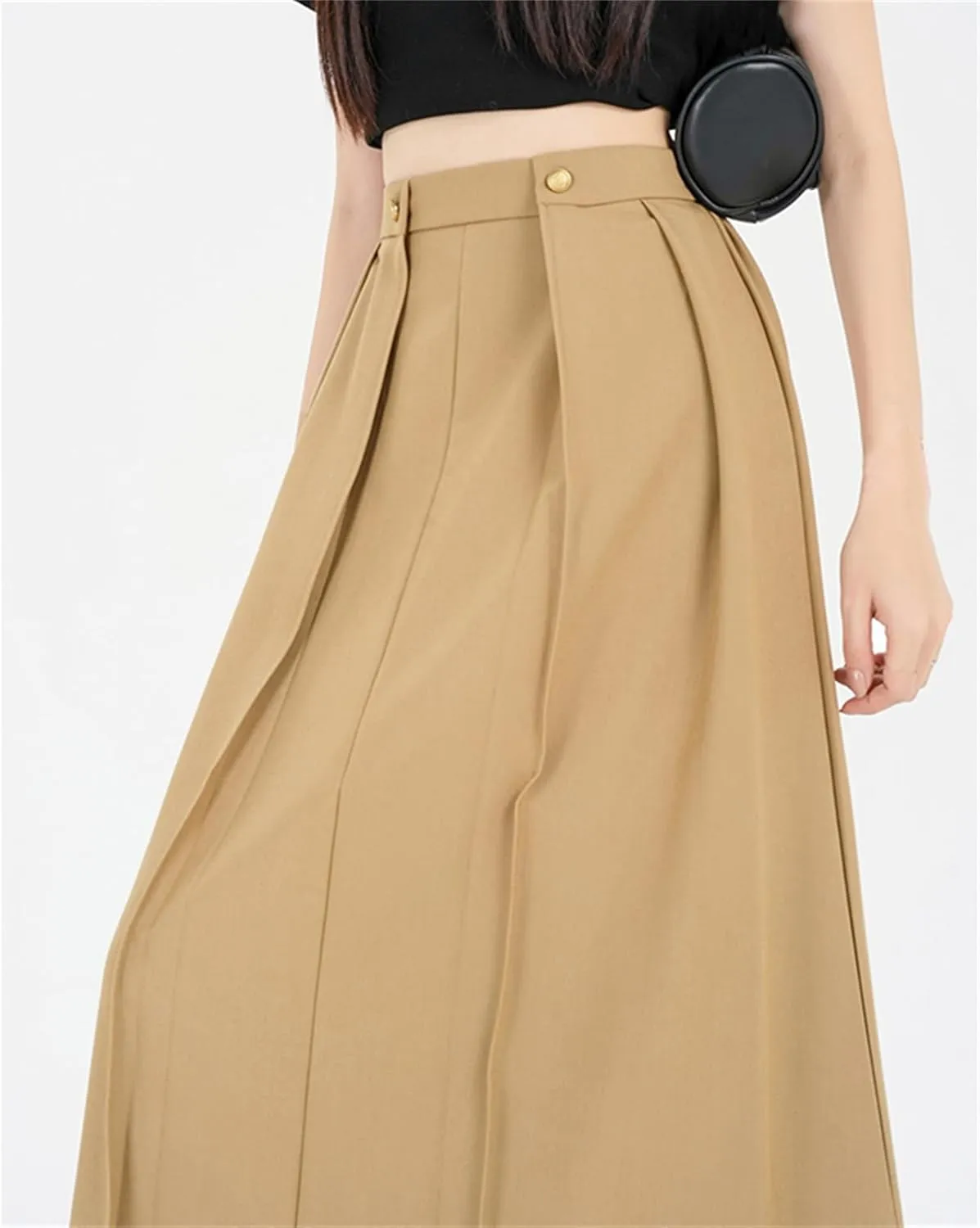 SANGTREE Women's Long Pleated Skirt High Waist Solid Color Uniform A Line Midi Skirts