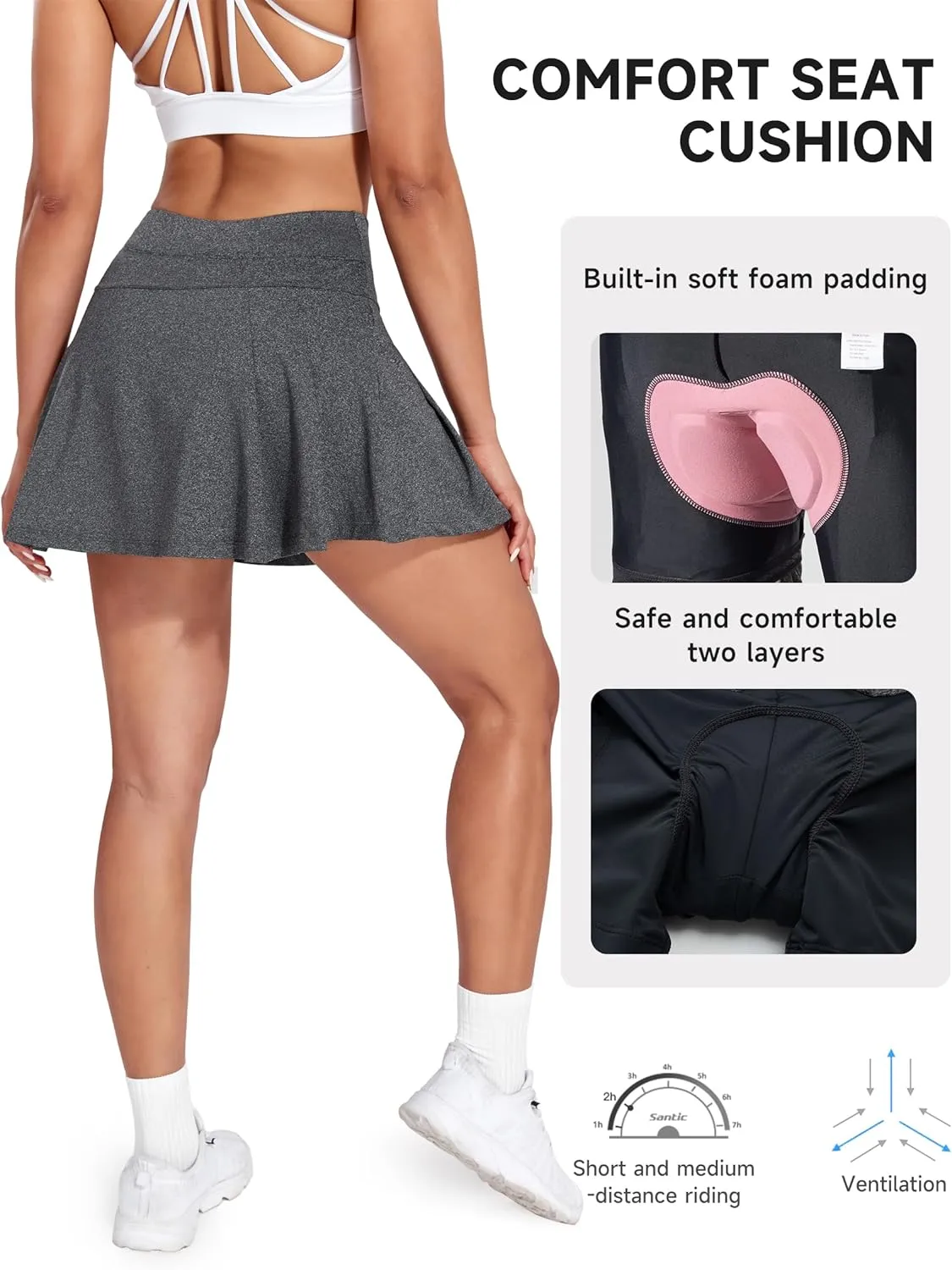 Santic Women's Cycling Skirts 4D Padded Bike Shorts High Waist Bicycle MTB Skort with Pockets