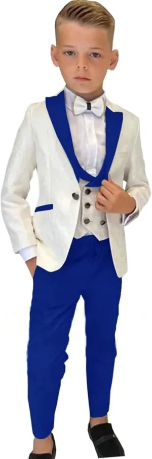 SAROULU Boys Formal Suit Wedding Tuxedo 3 Pieces Floral Jacket Pants Vest Kids Party Blazer