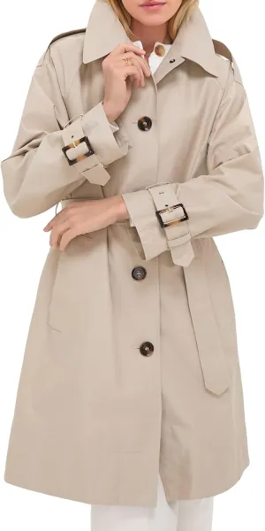 SCOFEEL Women's Trench Coat Single Breasted Classic Long Sleeve Overcoat with Adjustable Belt & Pockets