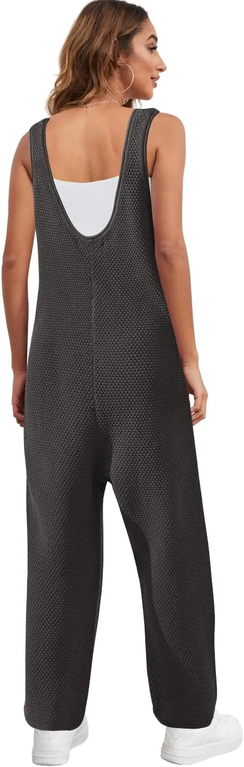 SENSERISE Womens Knit Jumpsuits Sweater Romper One Piece Loungewear Sleeveless Long Pants Overalls Fall Outfits