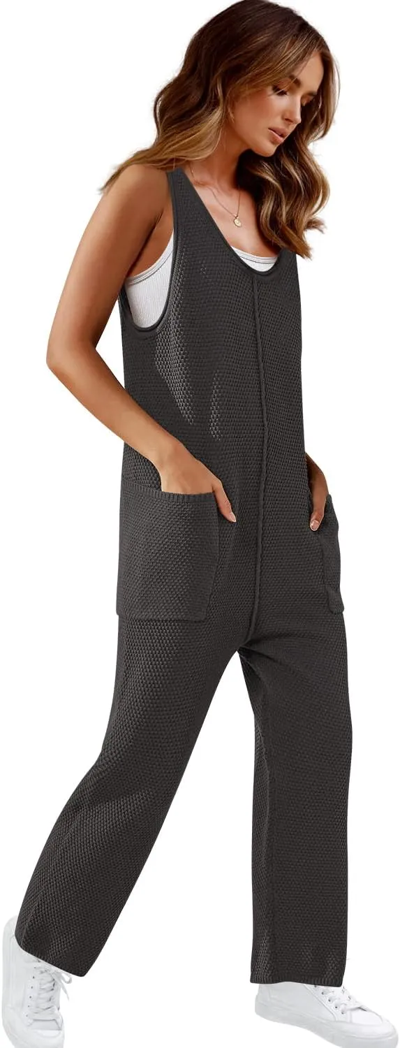 SENSERISE Womens Knit Jumpsuits Sweater Romper One Piece Loungewear Sleeveless Long Pants Overalls Fall Outfits