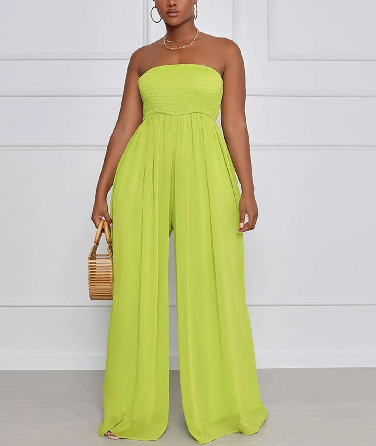 Sexyshine Women's Sexy Off Shoulder Tube Top Rompers High Waist Long Wide Leg Pants Jumpsuits