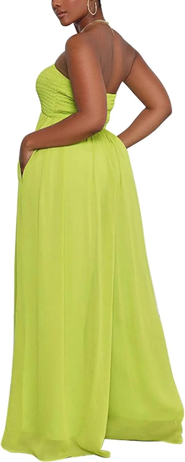Sexyshine Women's Sexy Off Shoulder Tube Top Rompers High Waist Long Wide Leg Pants Jumpsuits