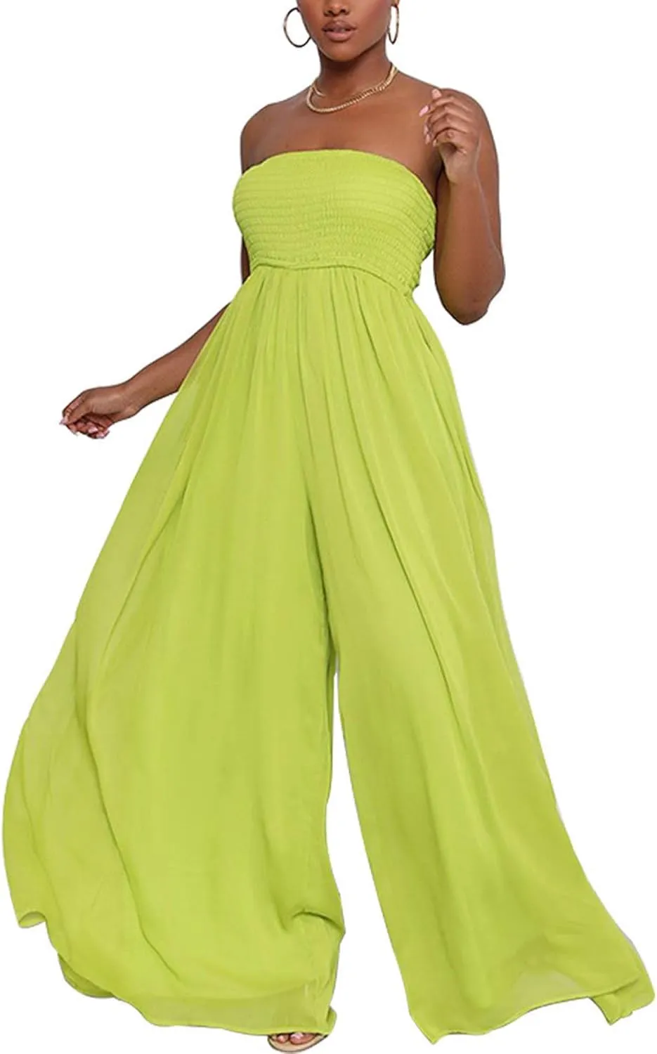 Sexyshine Women's Sexy Off Shoulder Tube Top Rompers High Waist Long Wide Leg Pants Jumpsuits