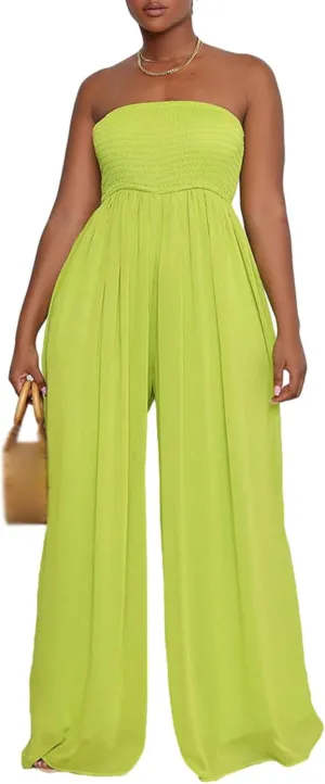 Sexyshine Women's Sexy Off Shoulder Tube Top Rompers High Waist Long Wide Leg Pants Jumpsuits