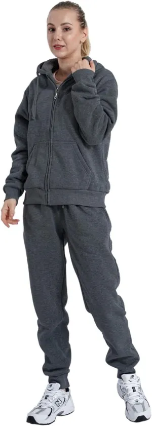 Sherpa Zipper Womens Sweatsuits Active Jogging Fleece 2 Pieces Hoodie and Pants Winter Outfit Sets