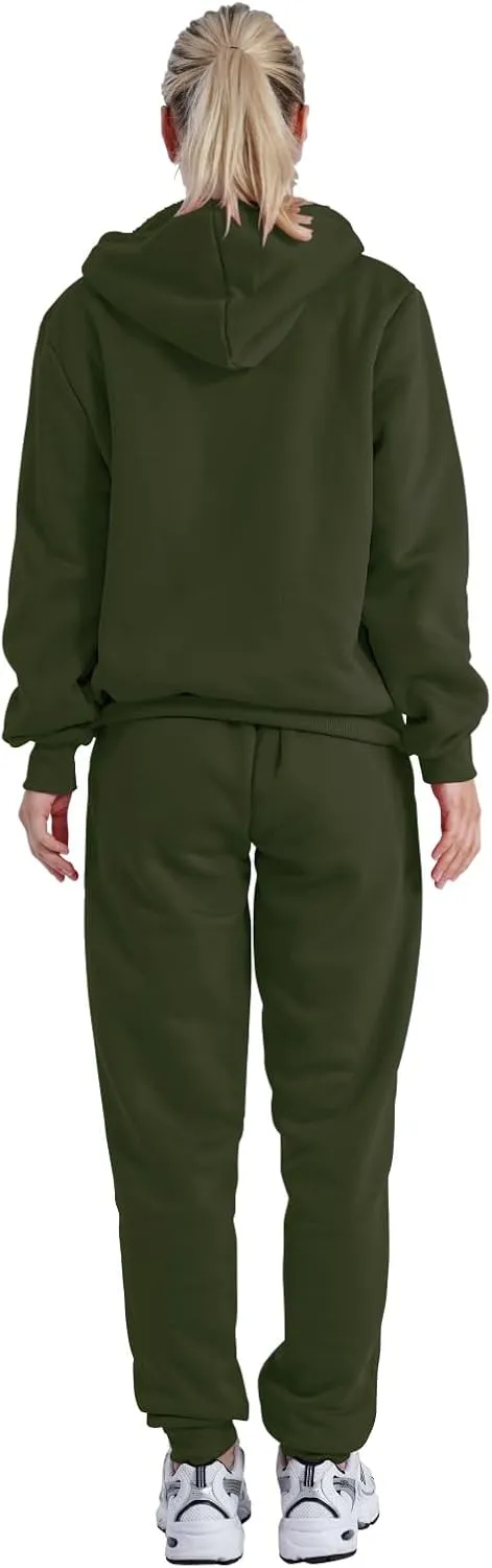 Sherpa Zipper Womens Sweatsuits Active Jogging Fleece 2 Pieces Hoodie and Pants Winter Outfit Sets
