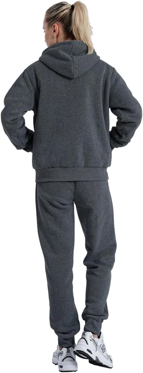Sherpa Zipper Womens Sweatsuits Active Jogging Fleece 2 Pieces Hoodie and Pants Winter Outfit Sets