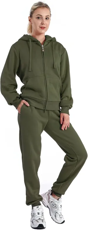 Sherpa Zipper Womens Sweatsuits Active Jogging Fleece 2 Pieces Hoodie and Pants Winter Outfit Sets