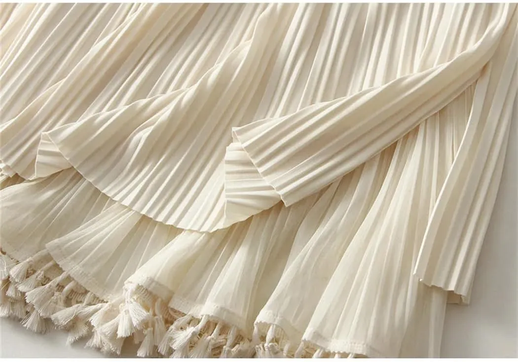 Skirts for Women Tassel Tulle Long Skirt for Women Mesh A Line Skirt High Waist Pleated Midi Skirt