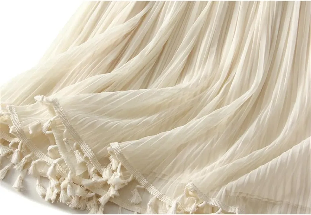 Skirts for Women Tassel Tulle Long Skirt for Women Mesh A Line Skirt High Waist Pleated Midi Skirt