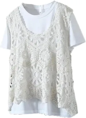 Sleeveless Women's Crocheted Camisole Vest Cotton Polyester Blend