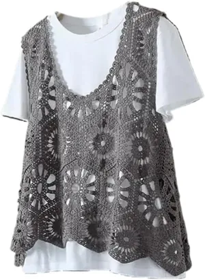 Sleeveless Women's Crocheted Camisole Vest Cotton Polyester Blend