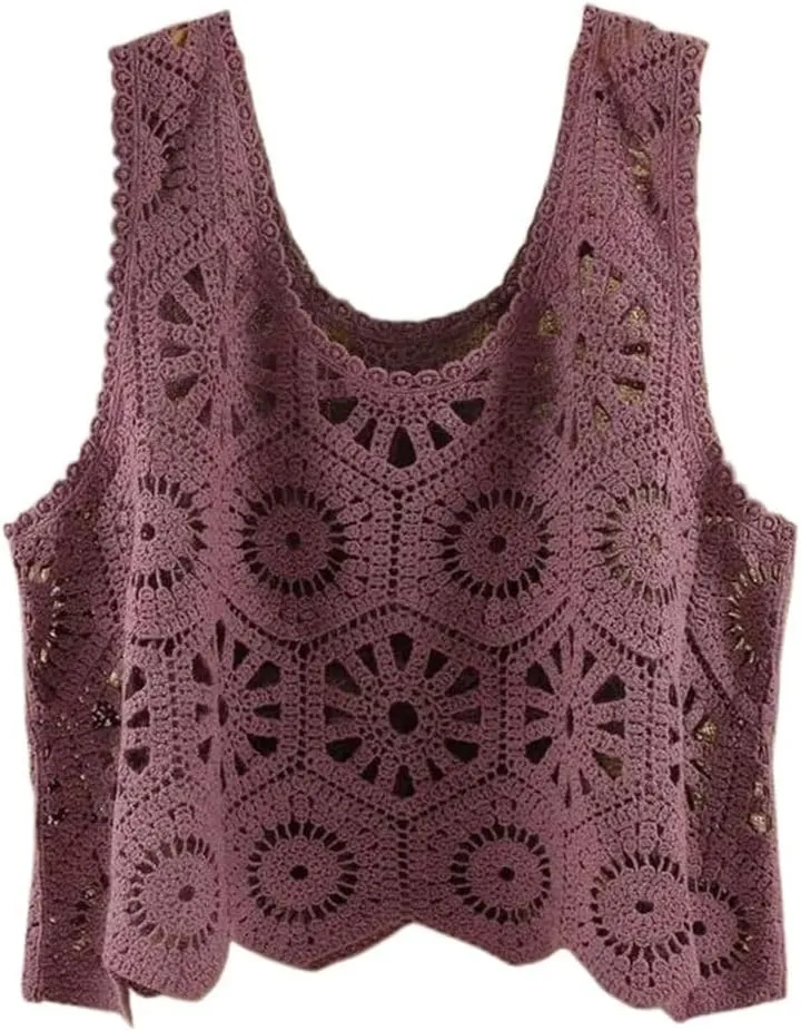 Sleeveless Women's Crocheted Camisole Vest Cotton Polyester Blend