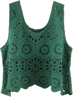 Sleeveless Women's Crocheted Camisole Vest Cotton Polyester Blend