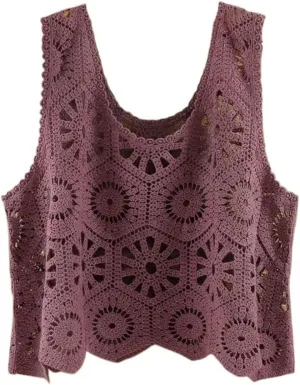 Sleeveless Women's Crocheted Camisole Vest Cotton Polyester Blend