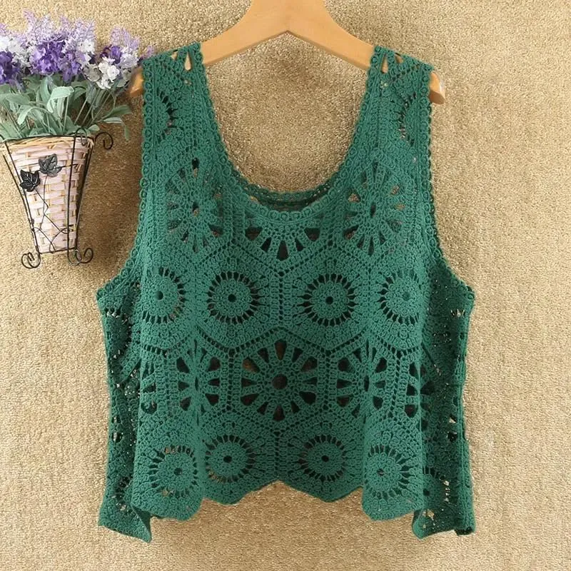 Sleeveless Women's Crocheted Camisole Vest Cotton Polyester Blend