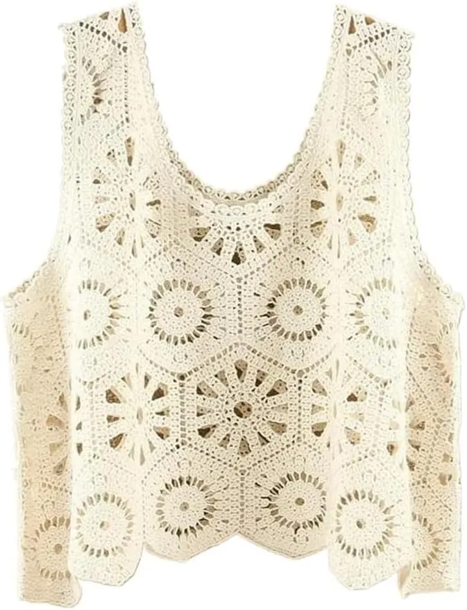 Sleeveless Women's Crocheted Camisole Vest Cotton Polyester Blend