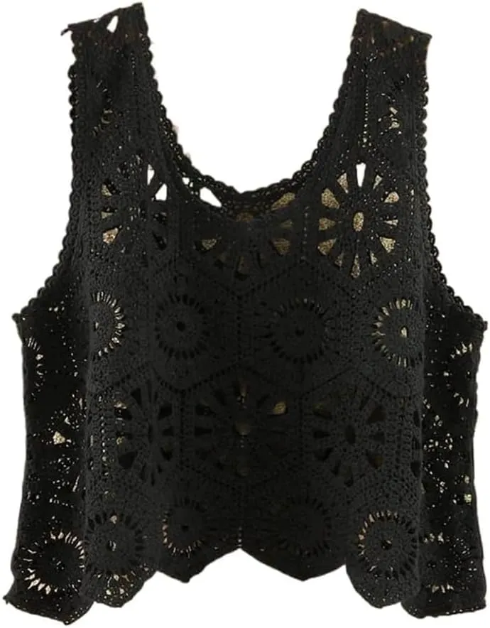 Sleeveless Women's Crocheted Camisole Vest Cotton Polyester Blend