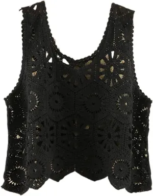 Sleeveless Women's Crocheted Camisole Vest Cotton Polyester Blend