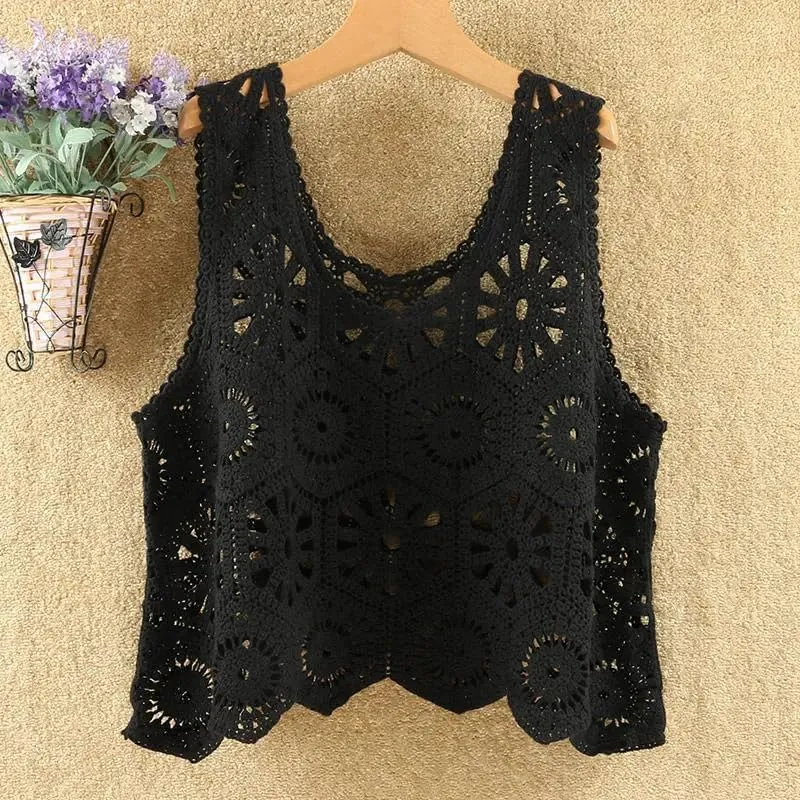 Sleeveless Women's Crocheted Camisole Vest Cotton Polyester Blend