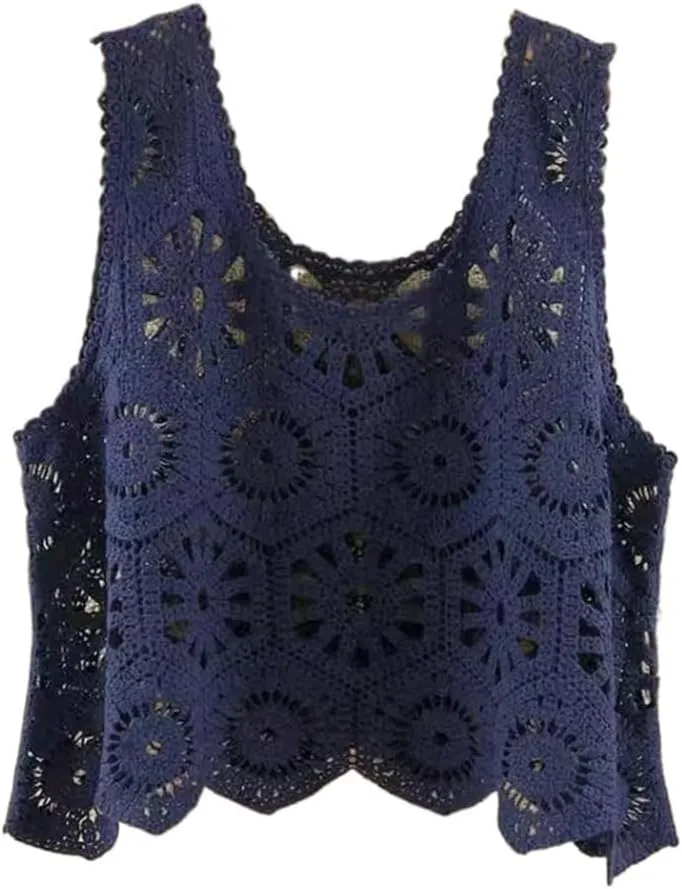 Sleeveless Women's Crocheted Camisole Vest Cotton Polyester Blend