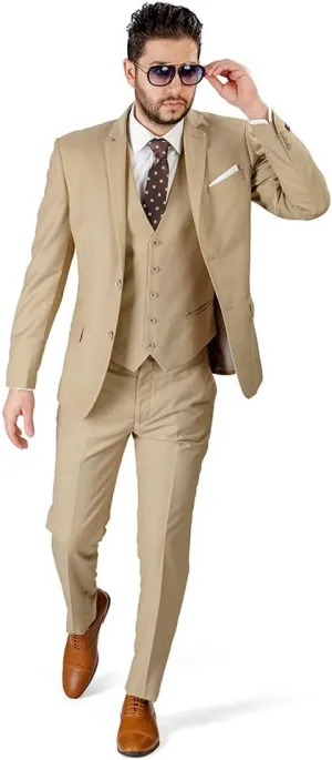Slim Fit Men Suit Tan Beige 2 Button Notch Lapel AZAR 4030-10