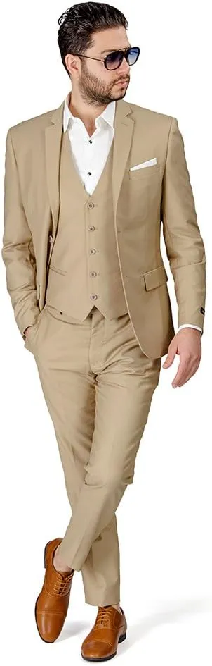 Slim Fit Men Suit Tan Beige 2 Button Notch Lapel AZAR 4030-10