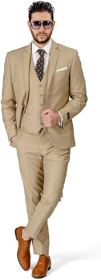 Slim Fit Men Suit Tan Beige 2 Button Notch Lapel AZAR 4030-10