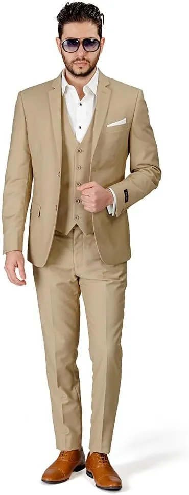 Slim Fit Men Suit Tan Beige 2 Button Notch Lapel AZAR 4030-10