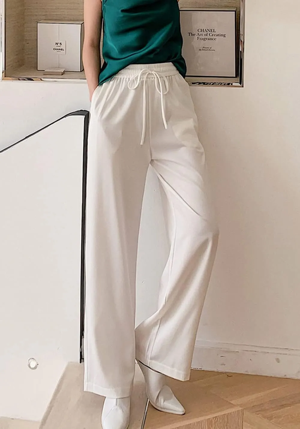 Snoly Women's Summer Ice Silk Pants High Waist Wide Leg Full Length Loose Casual Sweatpants