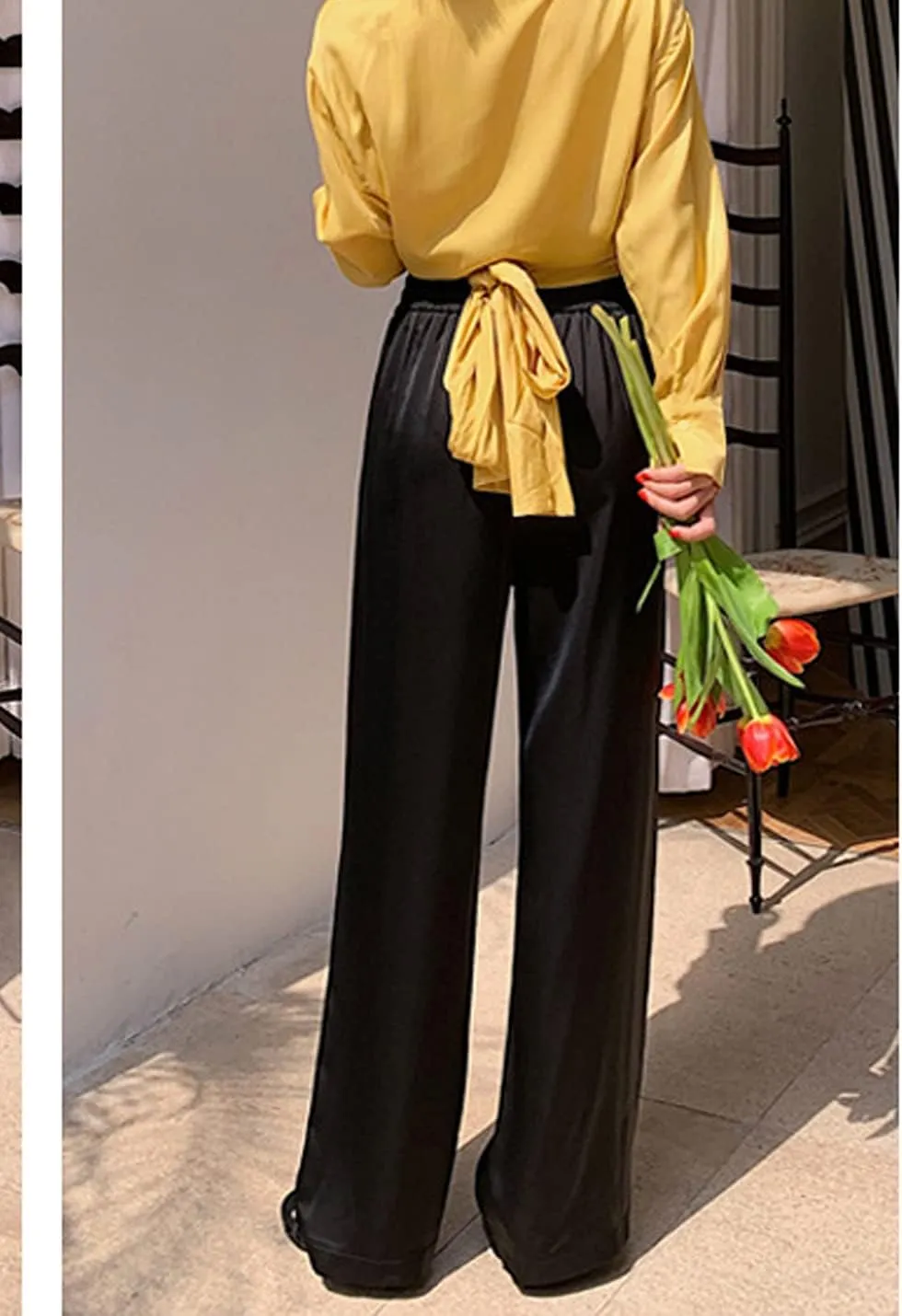 Snoly Women's Summer Ice Silk Pants High Waist Wide Leg Full Length Loose Casual Sweatpants