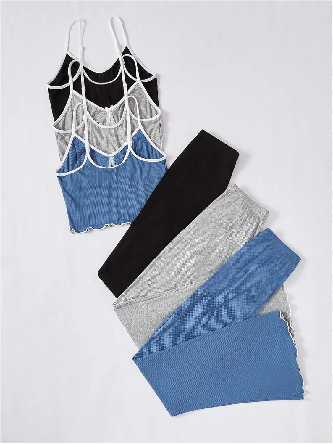SOLY HUX Women's 3 Sets Cami Pajamas Sleeveless Camisole Top and Pants PJ Set Loungewear