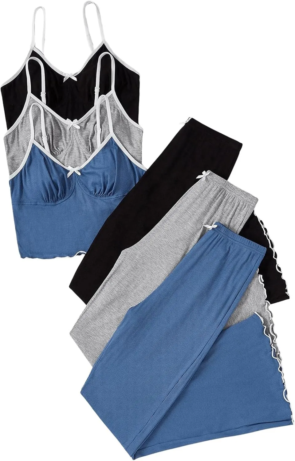 SOLY HUX Women's 3 Sets Cami Pajamas Sleeveless Camisole Top and Pants PJ Set Loungewear