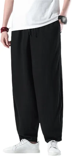 Spring Mens Linen Wide Leg Pants White Harem Pants Chinese Style Hanfu Kung Fu Trousers