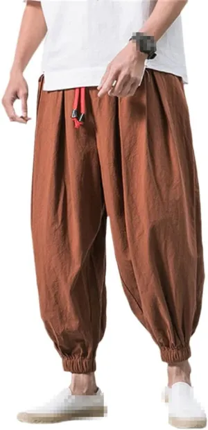 Spring Mens Loose Harem Pants Male Cotton Linen Sweatpants Casual Oversize Trousers