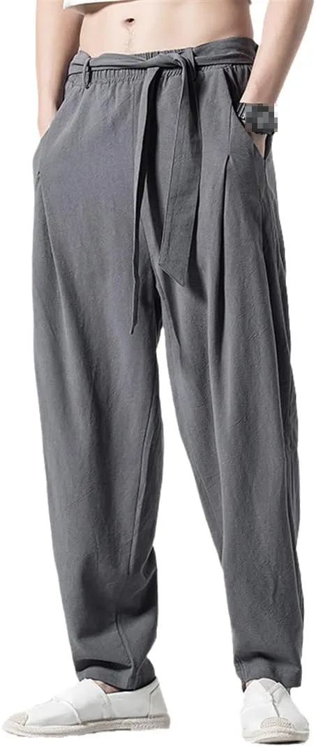 Spring Summer Harem Pants Men Casual Sweatpants Elastic Waist Linen Joggers Pants Hip Hop Trousers