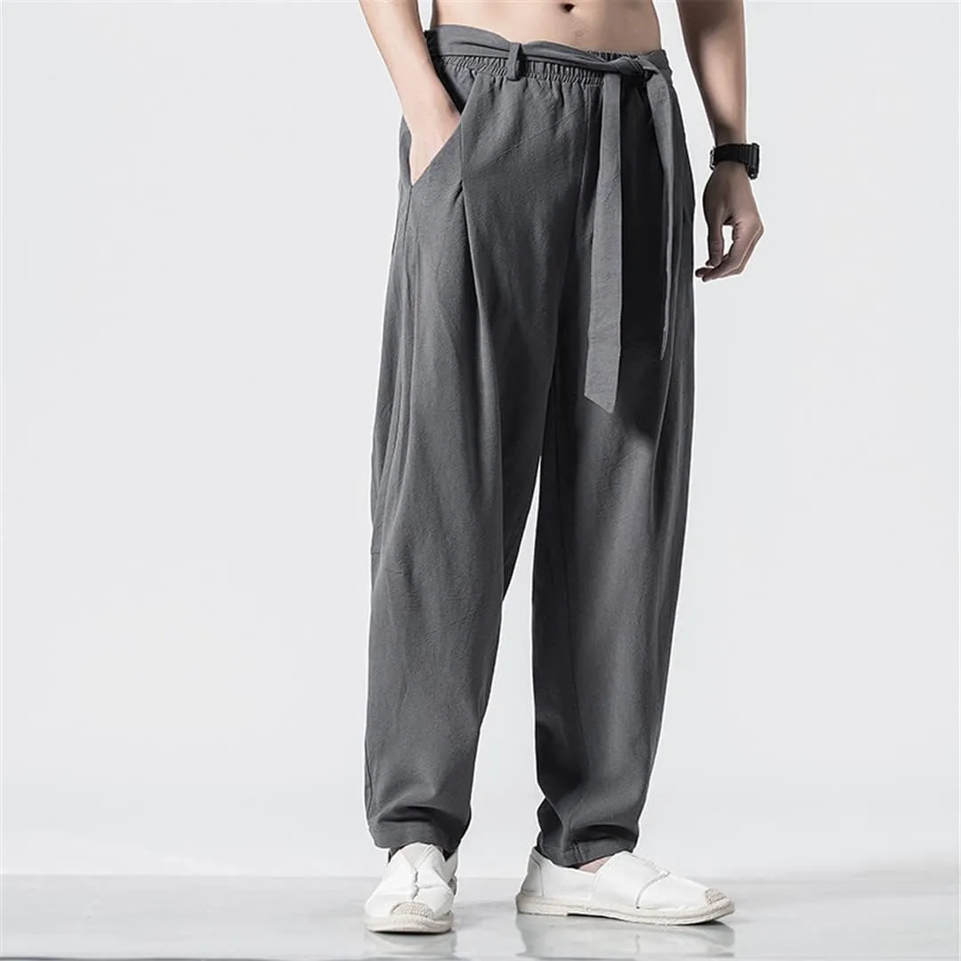 Spring Summer Harem Pants Men Casual Sweatpants Elastic Waist Linen Joggers Pants Hip Hop Trousers