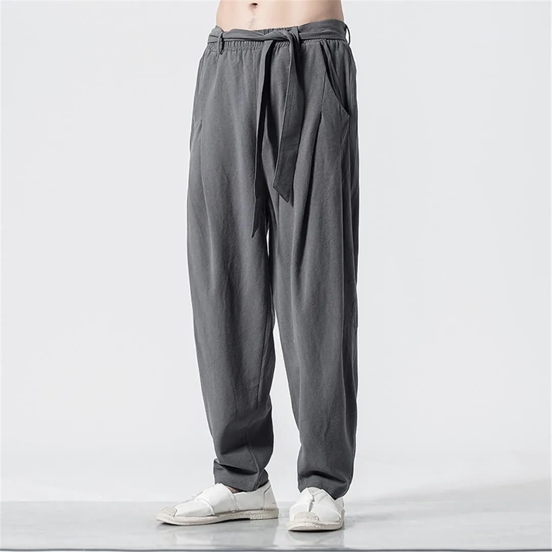 Spring Summer Harem Pants Men Casual Sweatpants Elastic Waist Linen Joggers Pants Hip Hop Trousers